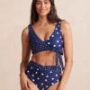 The Wrap High Leg High Rise Bikini Bottom - Nautical Sky & Coastal Dot