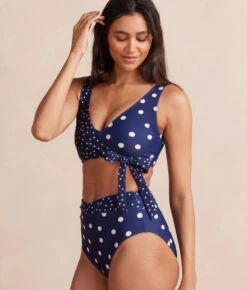 The Wrap High Leg High Rise Bikini Bottom - Nautical Sky & Coastal Dot -Classic Lady Wear Store WrapHLHRNauticalSkyCoastalDotSide