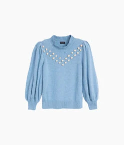 The Year-Round Balloon Sleeve Pompom Sweater - Glacier -Classic Lady Wear Store Year Round Balloon Sleeve Pompom Sweater Glacier 5