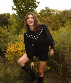 The Year-Round Balloon Sleeve Pompom Sweater - Sea Urchin