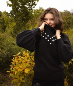 The Year-Round Balloon Sleeve Pompom Sweater - Sea Urchin -Classic Lady Wear Store Year Round Balloon Sleeve Pompom Sweater Sea Urchin 3