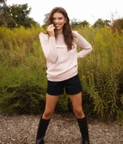 The Year-Round Crewneck Ruffle Sweater - Petal 8 The Year-Round Crewneck Ruffle Sweater - Petal -Classic Lady Wear Store Year Round Crewneck Ruffle Sweater Petal 3