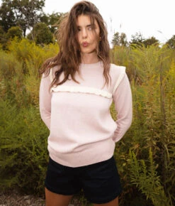 The Year-Round Crewneck Ruffle Sweater - Petal 9 The Year-Round Crewneck Ruffle Sweater - Petal -Classic Lady Wear Store Year Round Crewneck Ruffle Sweater Petal 4